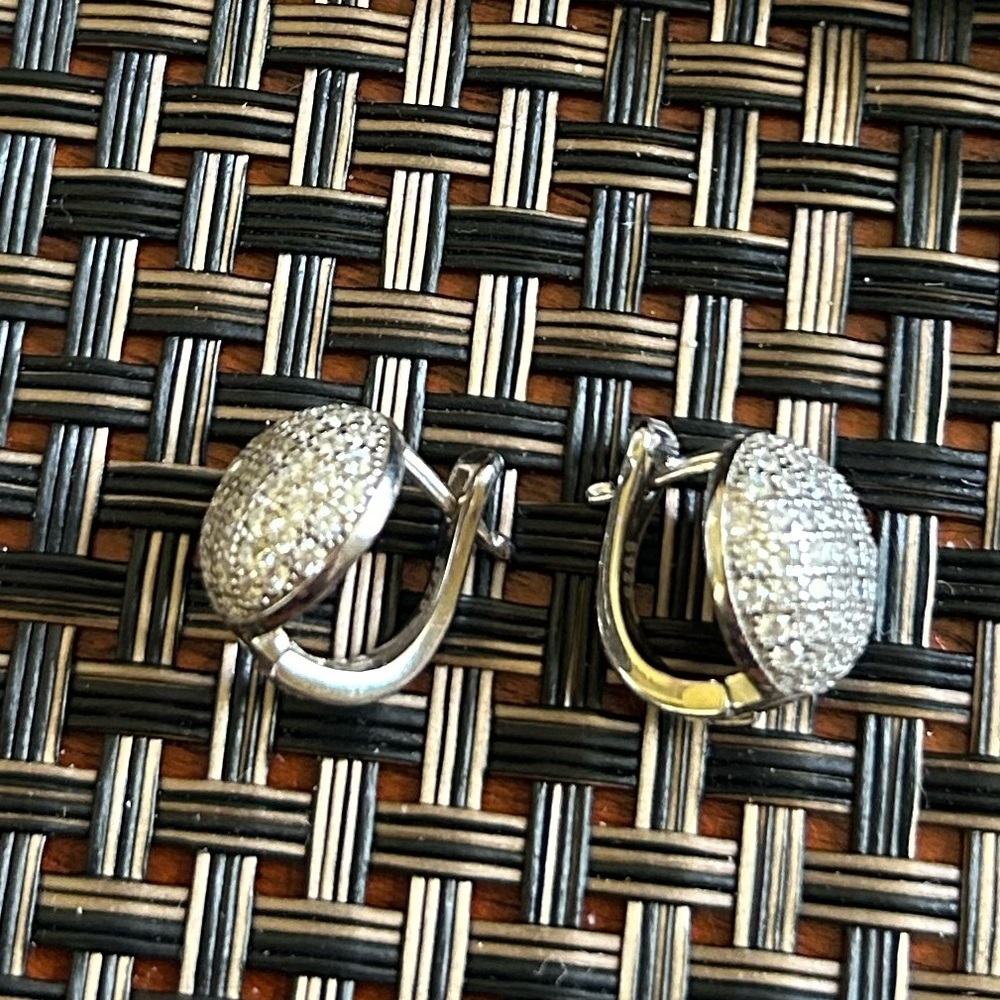 NWT Sterling Silver Pavé Crystal Button Earrings - Picture 6 of 14
